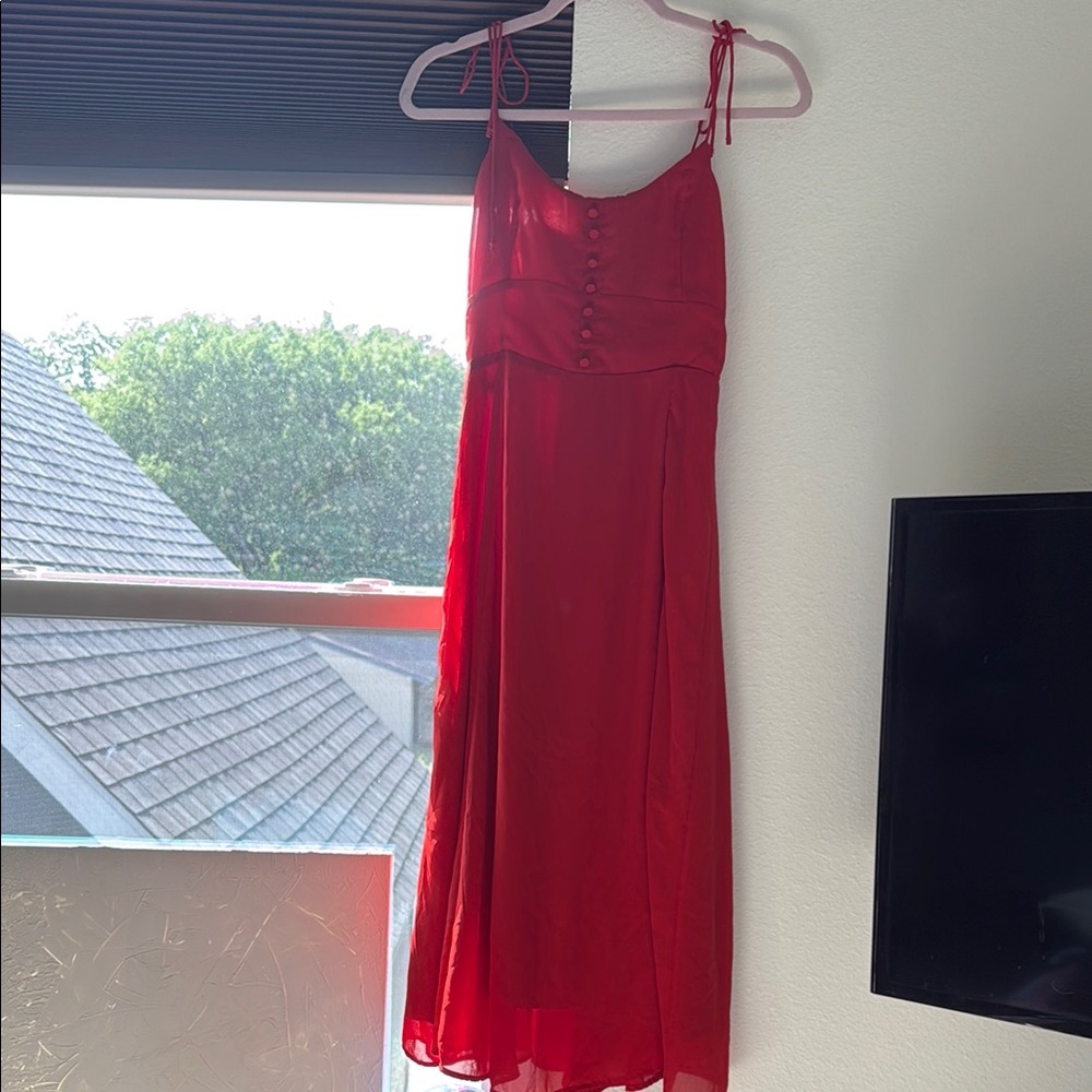 Abercrombie and Fitch Red Tie-Strap Corset Midi Dress
